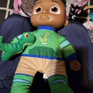Cocomelon Talking Doll Green Dinosaur Pajama Doll with Toy
